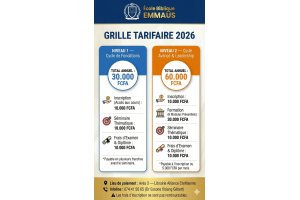 Tarification 2026 pour l’École Biblique Emmaüs